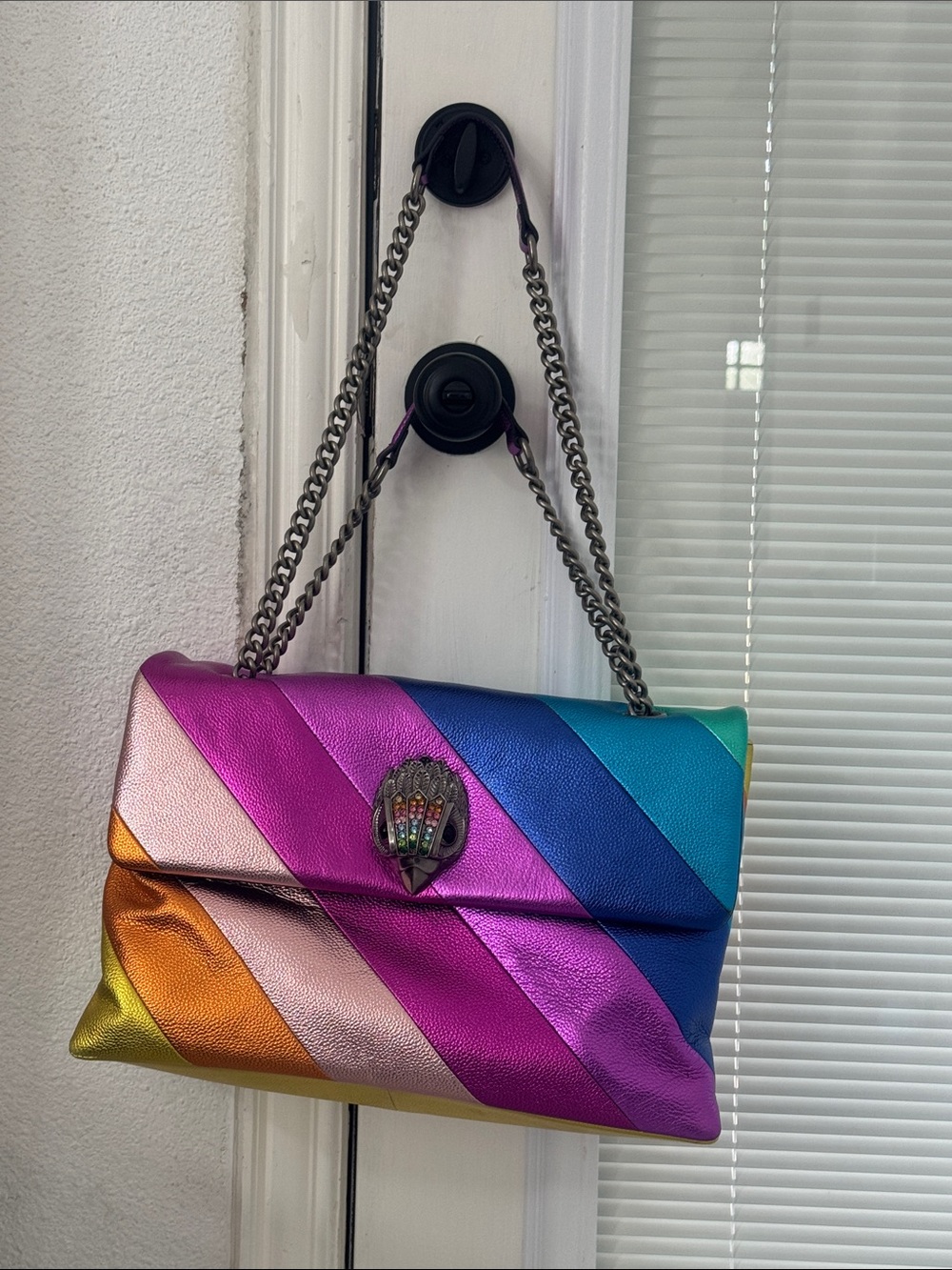 Kurt Geiger Metallic Rainbow Diagonal Stripe Shoulder Bag